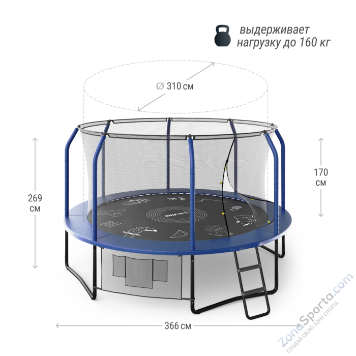 Батут UNIX line Supreme Game 12 ft (blue) TRUSUG12BL