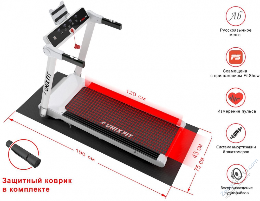 Беговая дорожка Unix Fit Hi-tech F1 Arctic Ice