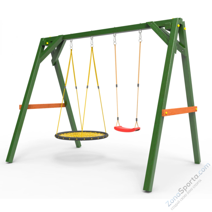 Деревянные качели Пикник 2 Вега (качели гнездо 1м качели долька)