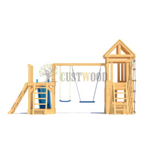 Детская деревянная игровая площадка для улицы дачи CustWood Scout S9 с деревянной крышей