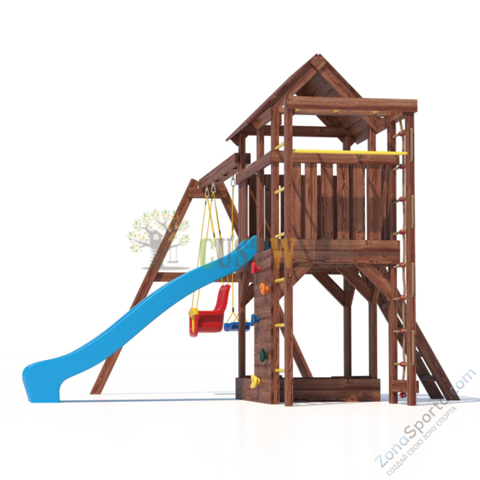 Детская деревянная игровая площадка для улицы дачи CustWood Scout SC4 с деревянной крышей